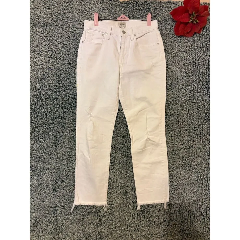 J. Crew Women's Boyfriend Jeans Size 25 White Raw Hem Denim